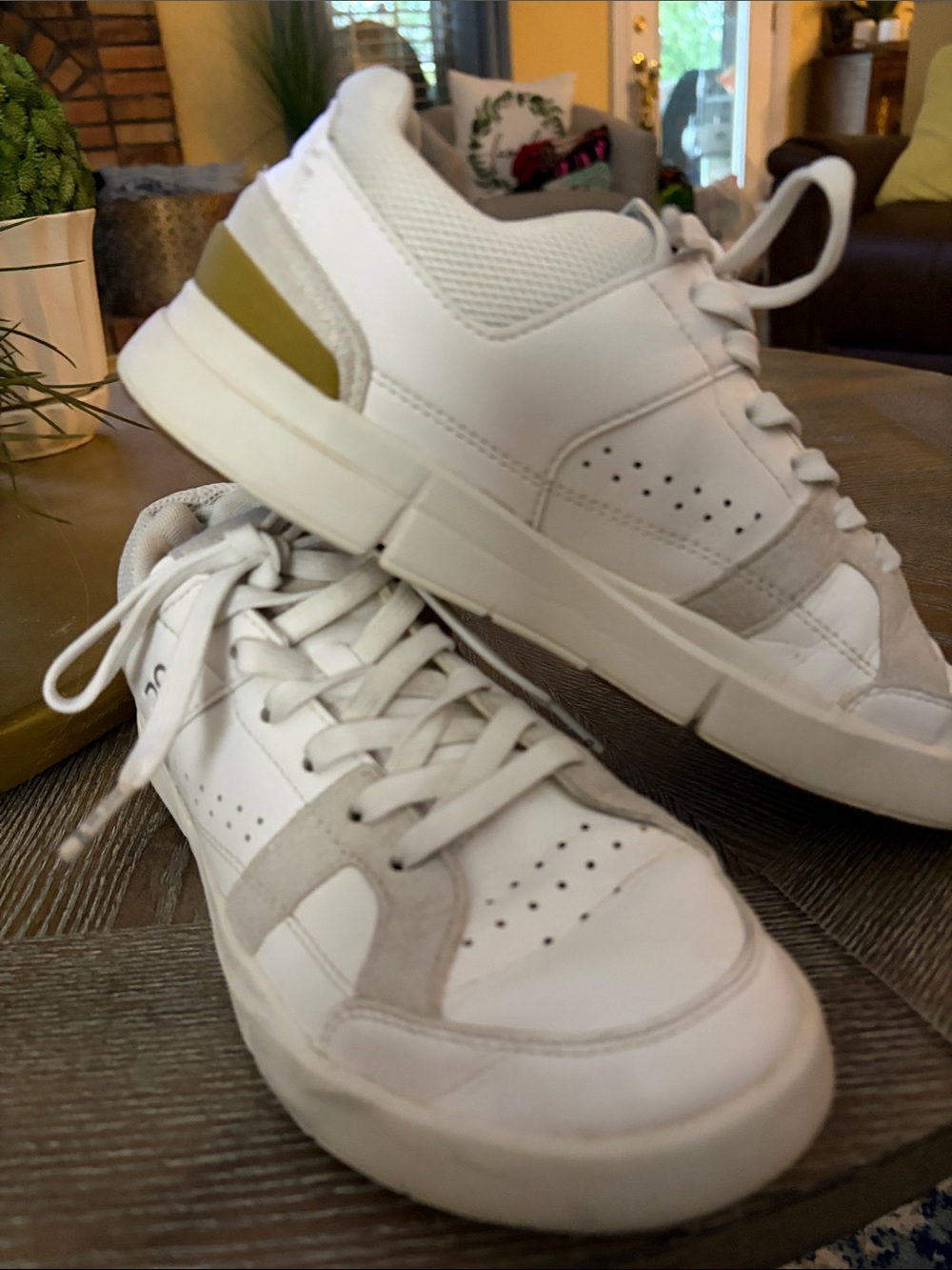 On Cloud Women’s Casual Leather Sneakers with Brown/Tan  Accent